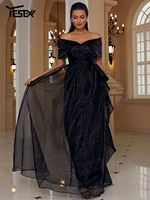 yesexy off shoulder floor maxi party dress fully lined open back long black mesh dress pleated puff dress vestidos robe