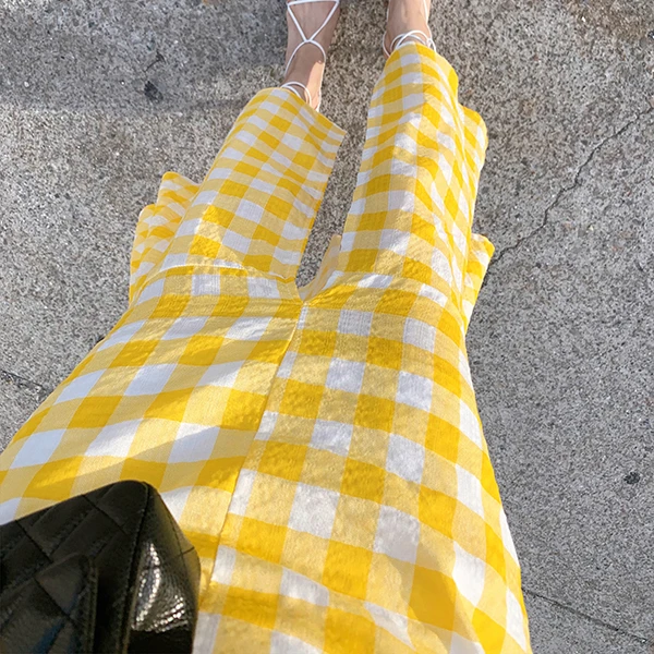 

Korean Fashion Retro Slim High Waist Yellow Plaid Mermaid Skirts Women Jupe Femme Faldas Mujer Moda New Temperament Trumpet