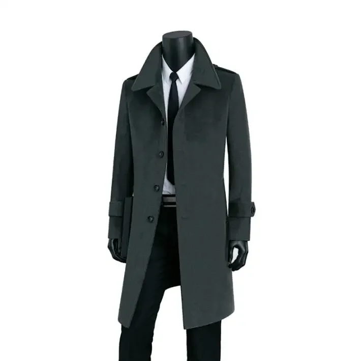 Мужское повседневное шерстяное пальто черное утепленное однобортное