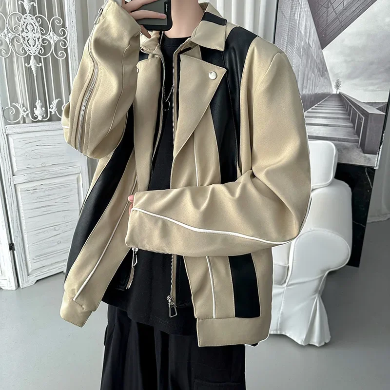 Мужская модная куртка из искусственной кожи в американском стиле демисезонная с