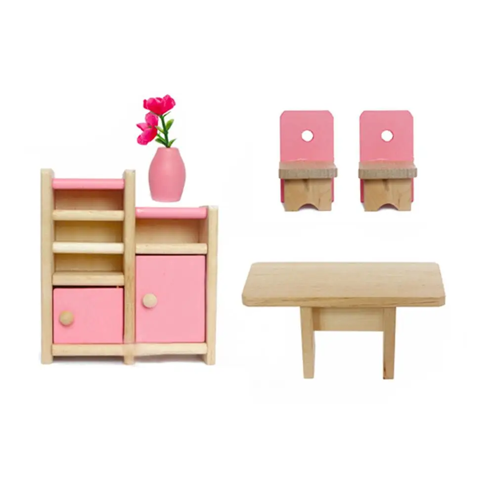 

Baby Infant Pink Furniture Dollhouse Wooden Children Gifts Puzzle Playing Toys Fashionable Parent-child Interactive Toy