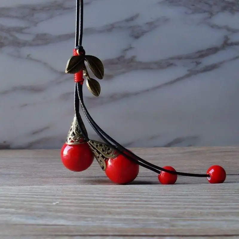 

Vintage Ethnic Style Sweater Chain Jewelry Personality Girl Women's Accessories Ceramic Beaded Pendant Necklace Decoration