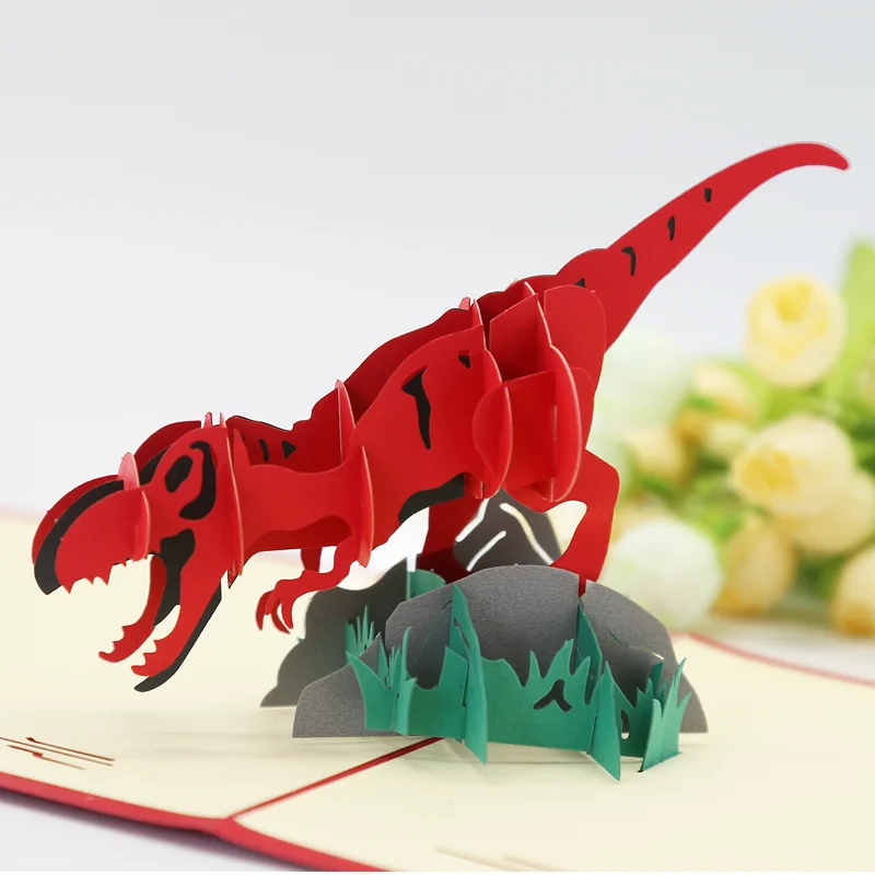 

Мультяшная 3d стерео поздравительная открытка динозавр милый креативный подарок на день рождения ребенка поздравительная открытка на зака...