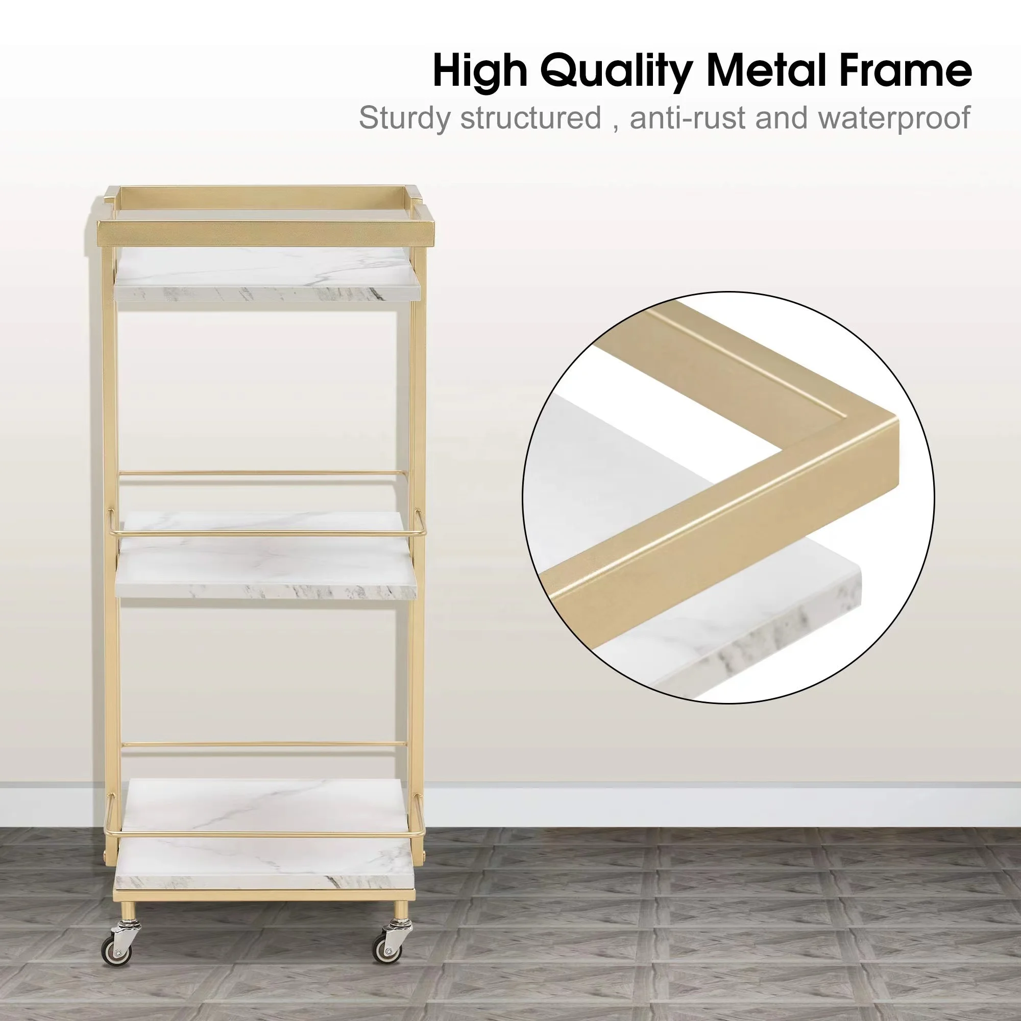 Маникюрная тележка розового золота парикмахерская на колесиках металлический