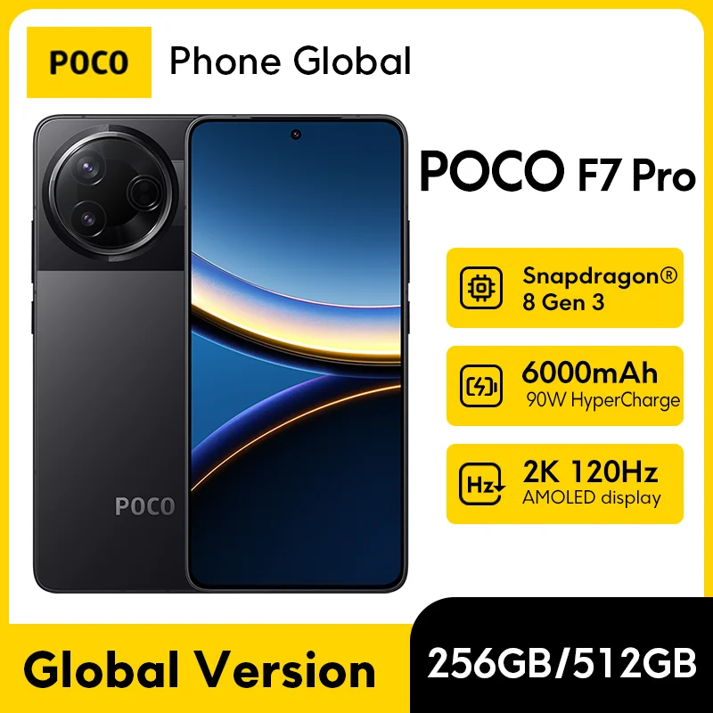 Фото Смартфон POCO F7 Pro Global Version Snapdragon ®   Камера 8 Gen 3, зарядка 90 Вт, 50 МП, 6000 мАч, 6,67 дюйма, 120 Гц, дисплей 5G NFC №1