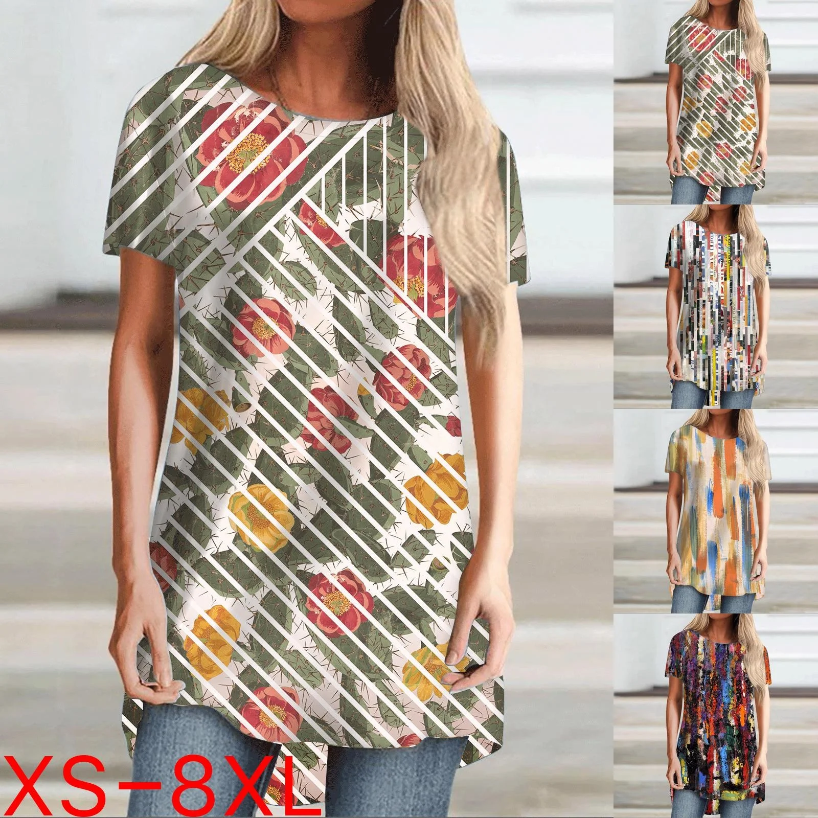 

Женская летняя модная свободная футболка с круглым вырезом и коротким рукавом, топы в стиле бохо