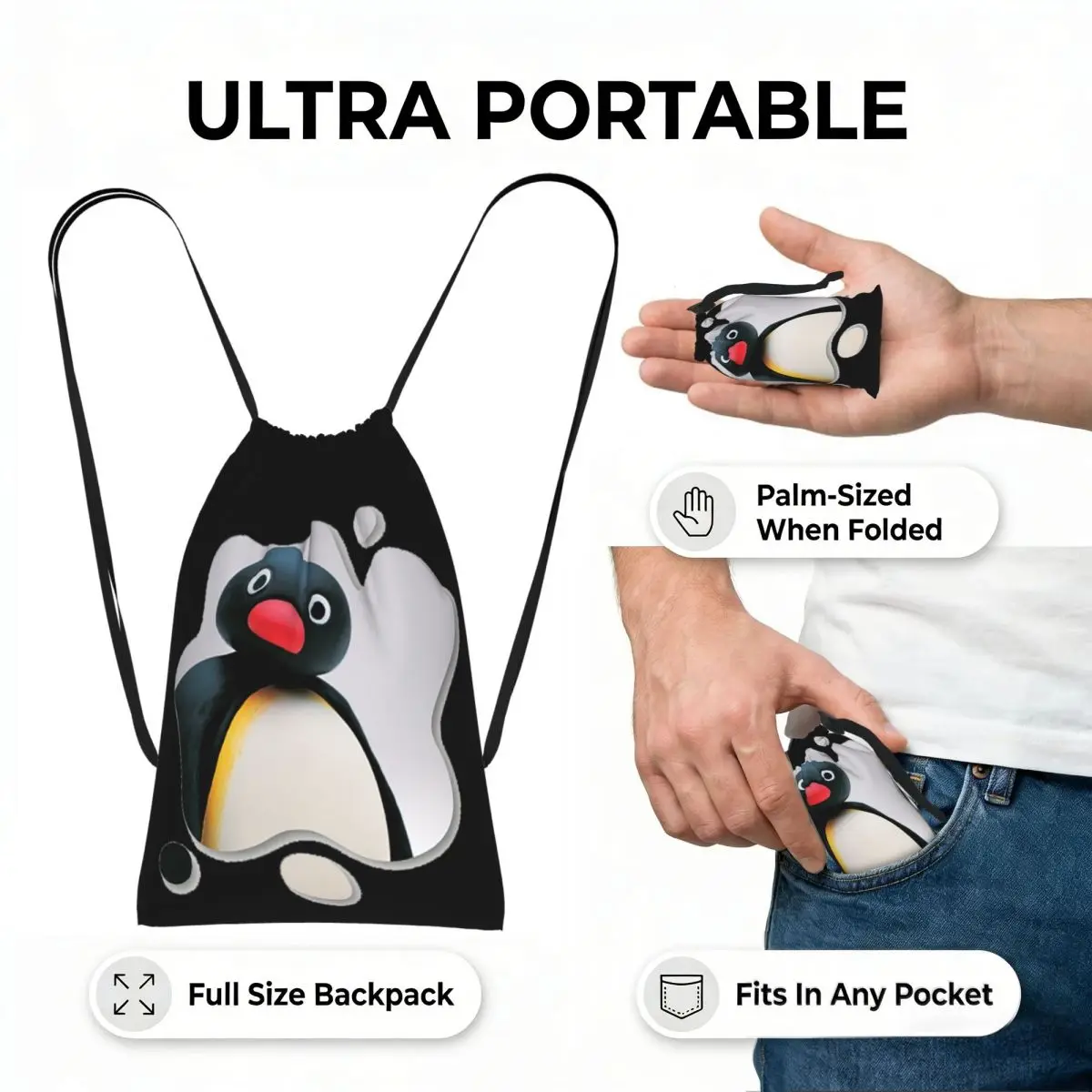 Фото Рюкзак-мешок Pingu Pinga Penguin Tv на шнурке для походов и велоспорта, легкий складной мешок для хранения вещей для мужчин и женщин №4