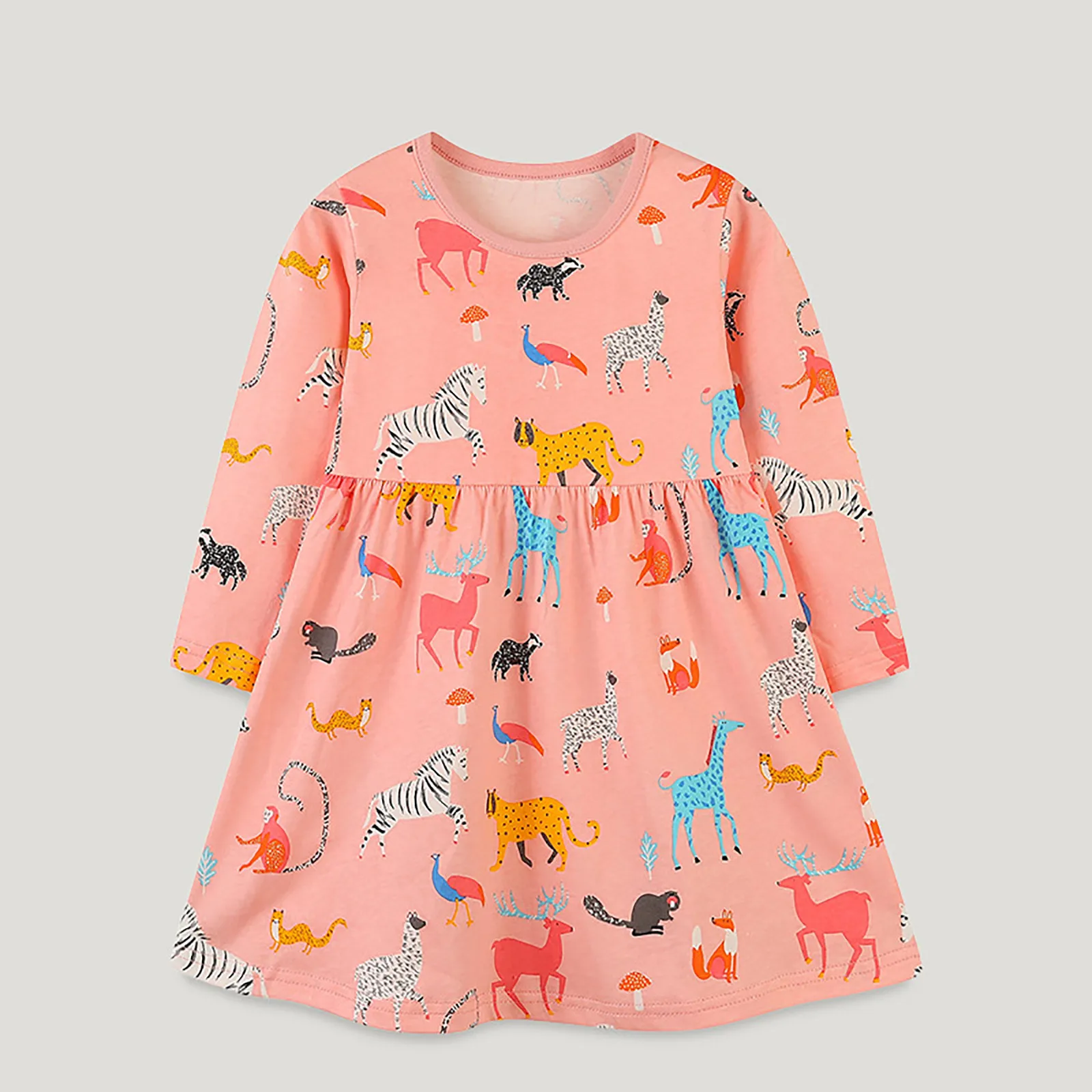 

Christmas Girls Dresses For 2-7T Cartoon Prints Pink Dress New Years Party Kids Girls Autumn Winter Long Sleeve Toddler Frocks