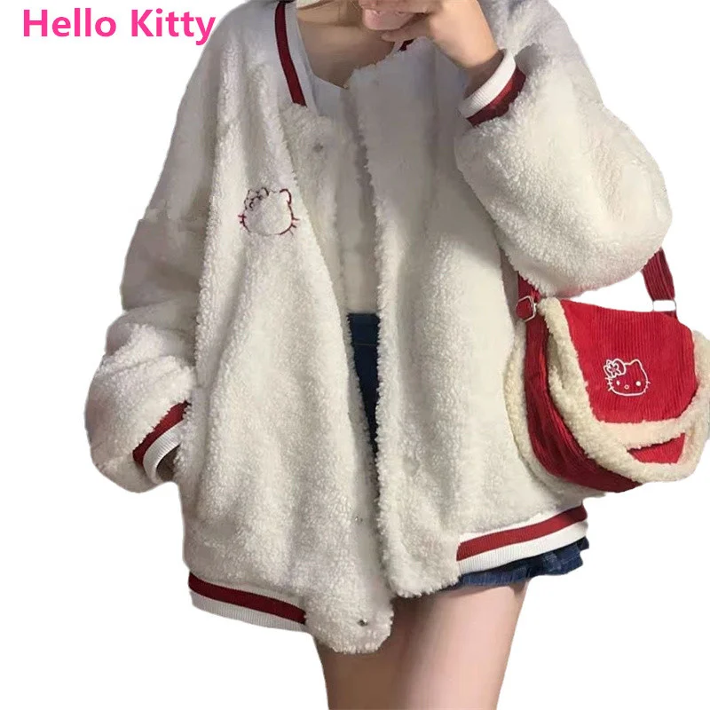 

Плюшевое пальто Hello Kitty, женское мягкое теплое пальто на осень/зиму, утепленный кашемировый топ с имитацией кашемира, высококачественные под...