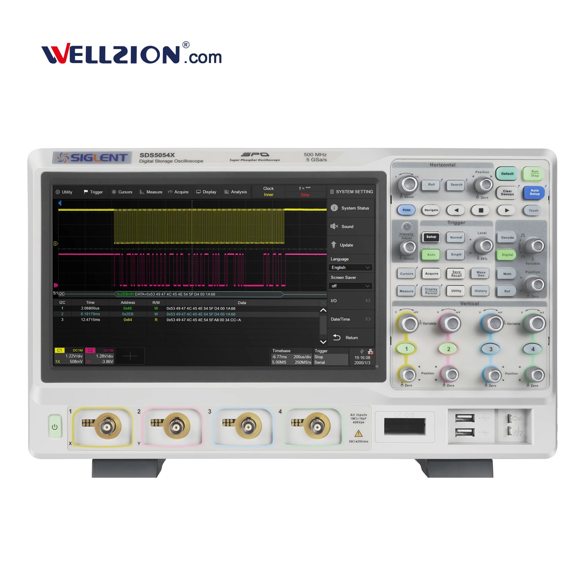 

SDS5052X,500MHz 5GSa/s Dual Channel Digital Phosphor Oscilloscope