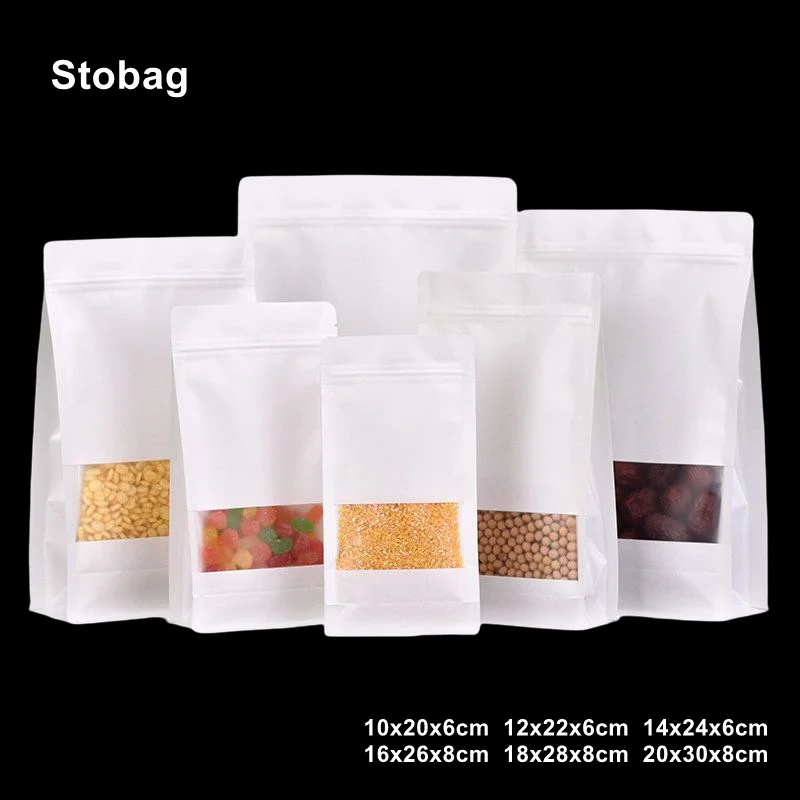 

StoBag 50 шт. белый матовый замок на молнии для окна стоячие пакеты на молнии упаковка для домашних животных орехов сухофруктов конфет с индивид...