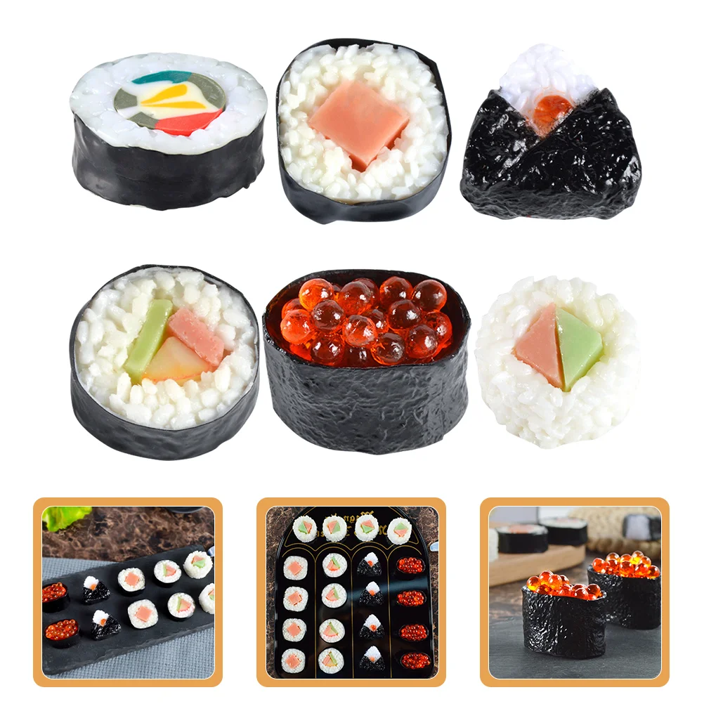 

6 Pcs Simulation Sushi Realistic Food Model Rich Roll Lifelike Rice Candy Gummies Toys Ornaments