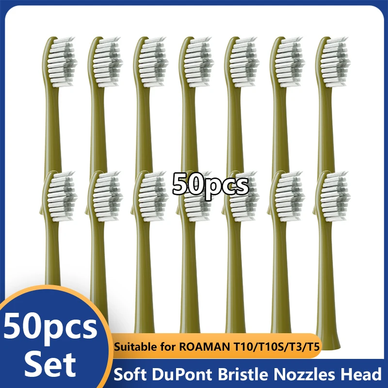 

20/50pcs Replacement Brush Heads Suitable for ROAMAN T10/T10S/T3/T5 Avocado Green Brush Heads Clean Whiten Smart Brush Head
