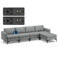 Costway Modular L-shaped Sectional Sofa w/ Reversible Chaise & 4 USB Ports Dark Grey
