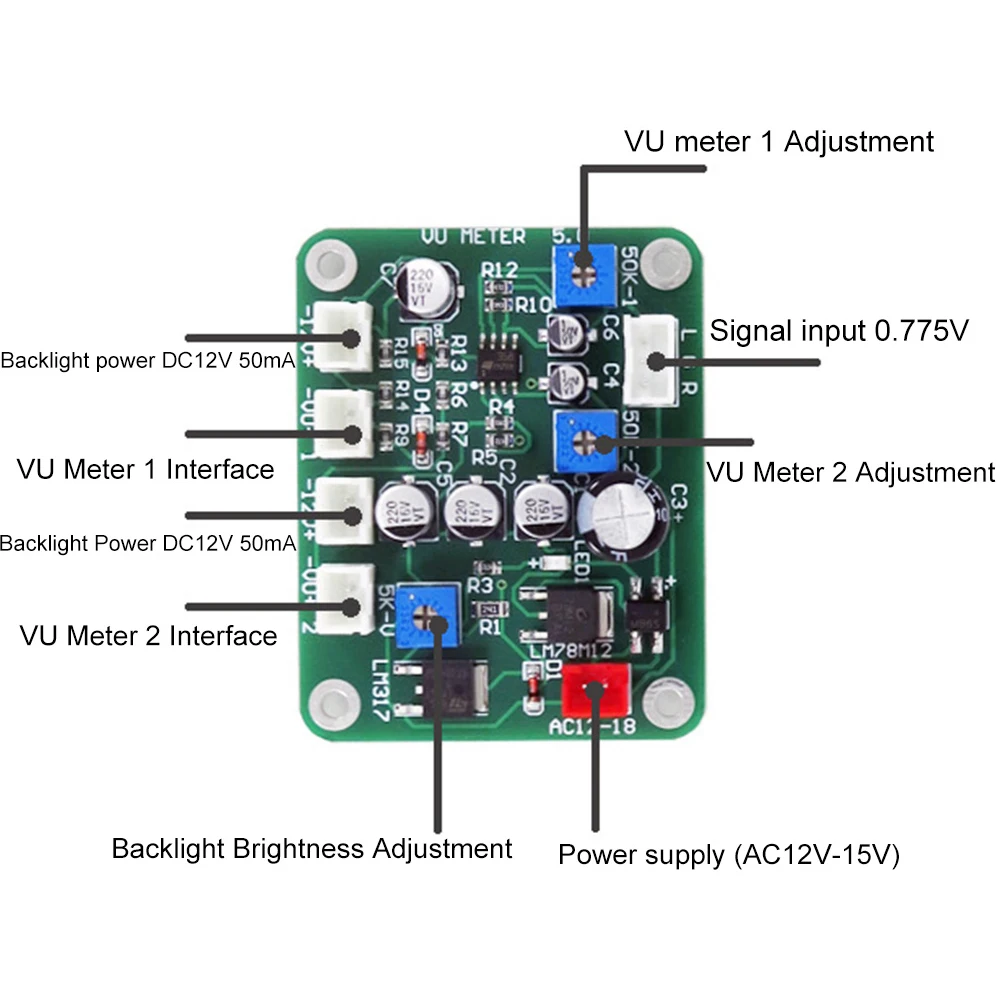 

VU Meter Driver Board 5.0 Head Driver Board Meter Pre-Driver Board with Adjustable Light and Dark Backlight Amplifier