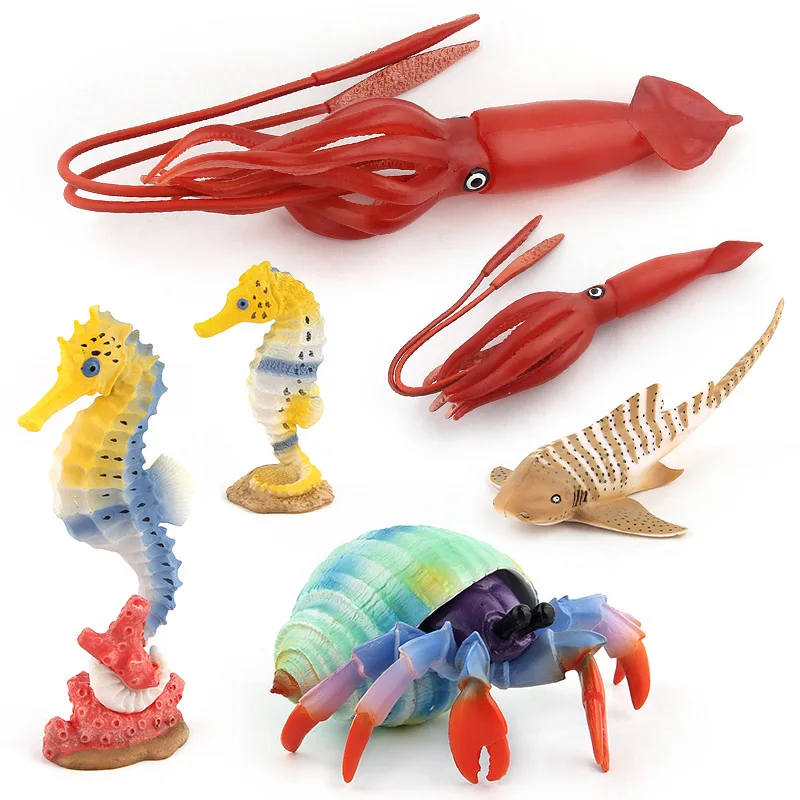 

New Simulation Wild Marine Animal Solid Shark Squid Hermit Crab Color Version Biological Model Ornaments Figurine D'action Toys