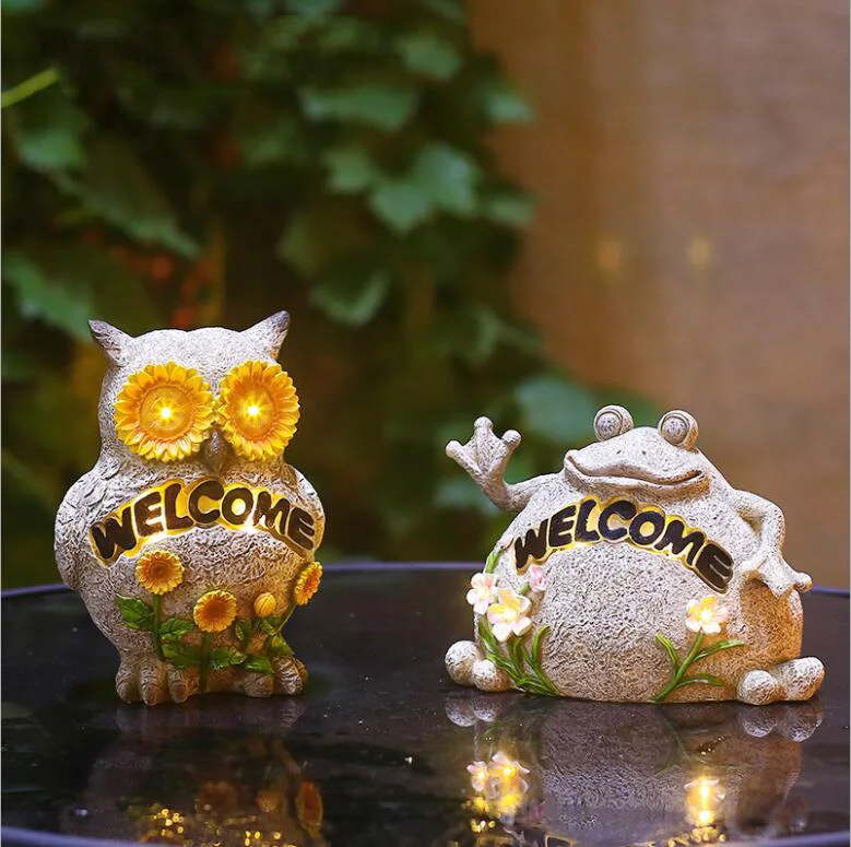 

Outdoor Resin Owl Frog Solar Light Welcome Sign Ornaments Art Garden Courtyard Furnishing Crafts Park Villa Sculpture Decoration
