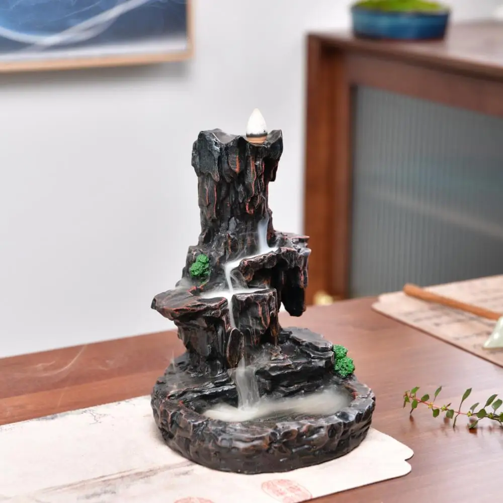 

Resin Mountain Shape Smoke Waterfall Backflow Incense Burner Censer Holder Decor Aromatherapy Furnace Aromatic Home Office Craft
