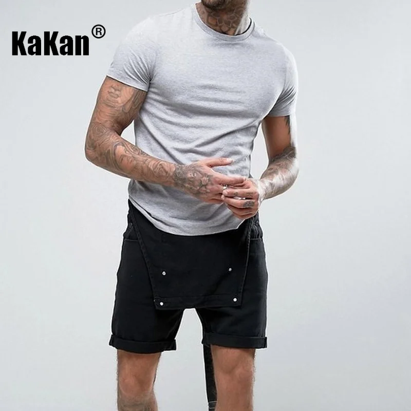 Kakan - European and American New Vintage Capris Sling Jeans for Men, Black Strap One Piece Jeans K34-211