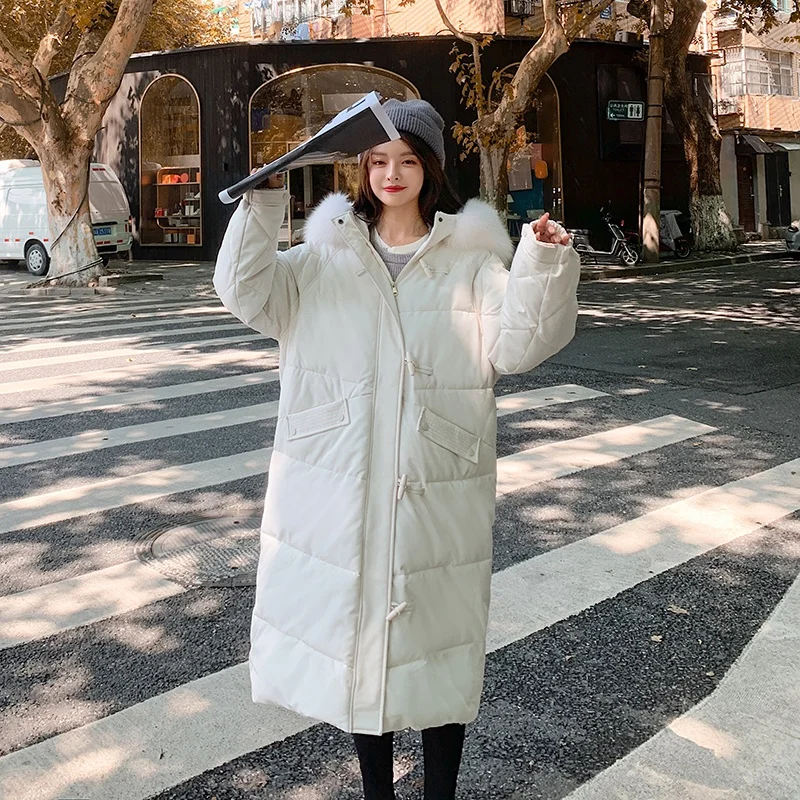 2022 Cotton Padded Fur Parka New Big Fur Collar Down Winter Long Jacket Women Thick Warm Parkas Female Outerwear