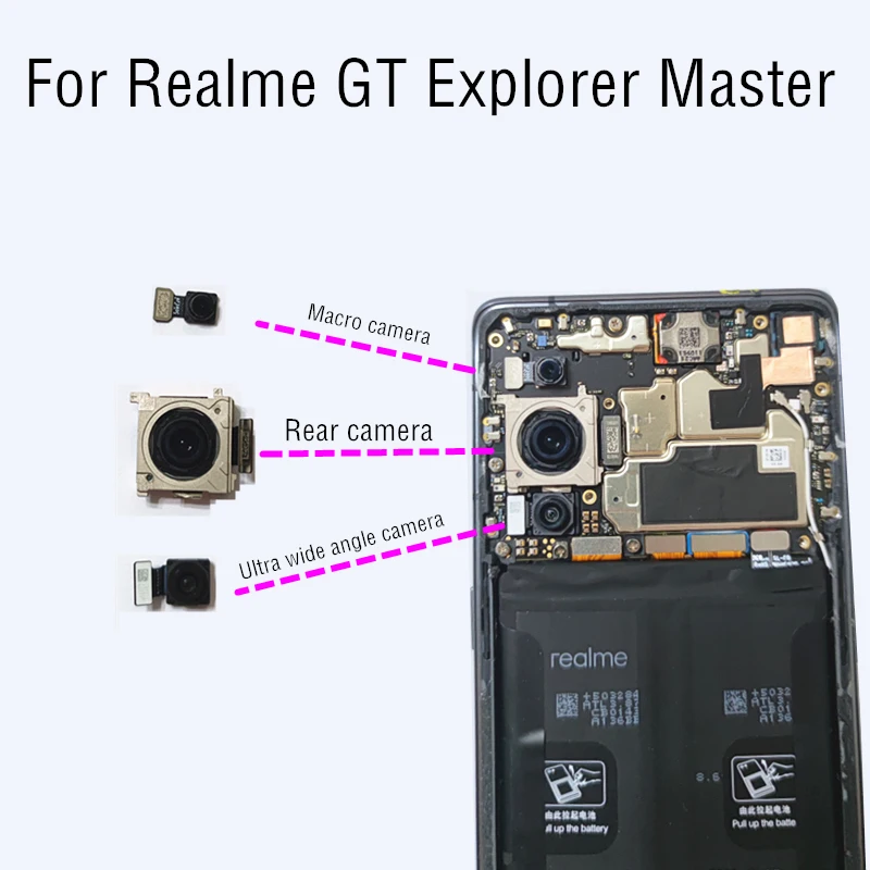 For Realme GT Explorer Master Rear facing Front Back Camera Main Facing Ultra wide angle Camera Module Flex Cable Replacement