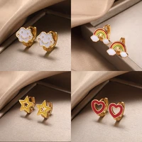 cute rainbow cloud earrings for women fashion hollow oil dropping heart ear clip geometric triangle earring jewelry gift