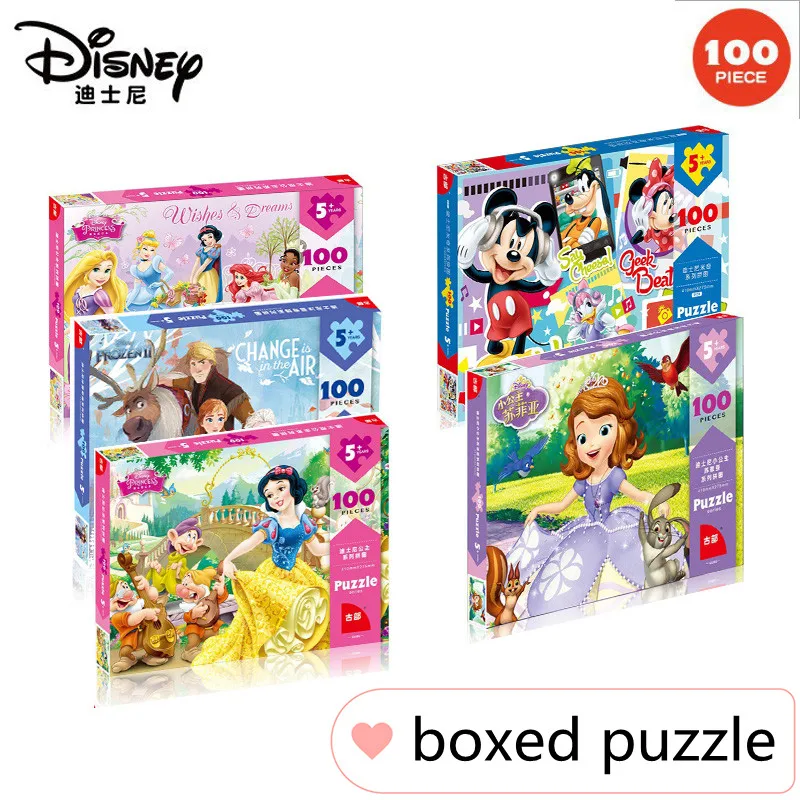 

Disney Boxed Puzzles 100 Piece Mickey Mouse Disney Princess Children's Educational Toys Handmade Paper Puzzle Toys