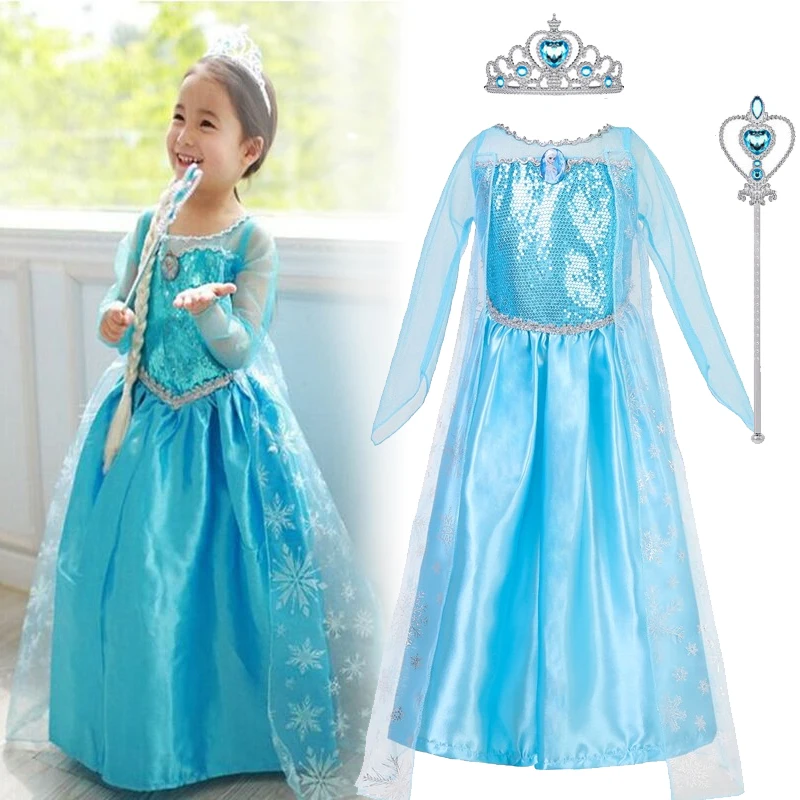 

Frozen Princess Dress Girls Snow Queen Elsa Kids Costumes for Girls 2023 Carnival Party Prom Gown Robe-Playing Children Clothing