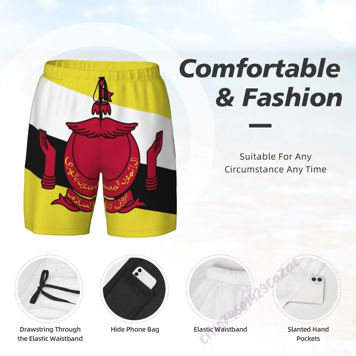 Мужские плавательные шорты 2 в 1 3d-плавки с брунейским флагом и компрессионной