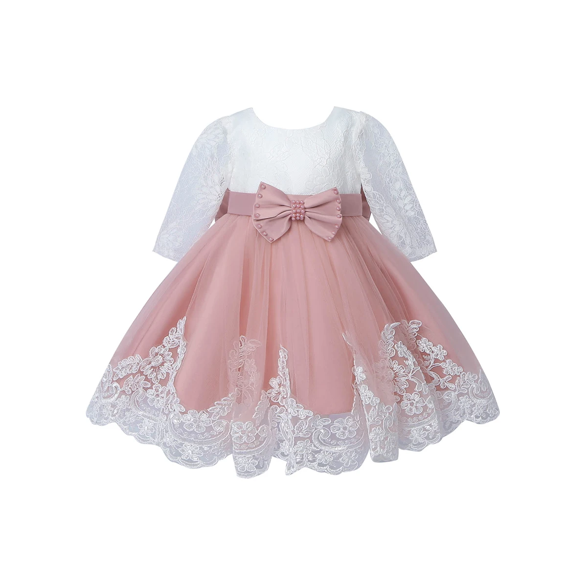 

Kids Baby Flower Girl Dresses Hollow Out Lace Long Sleeve Flower Embroidered Mesh Tutu Dress Girls Princess Wedding Party Dress