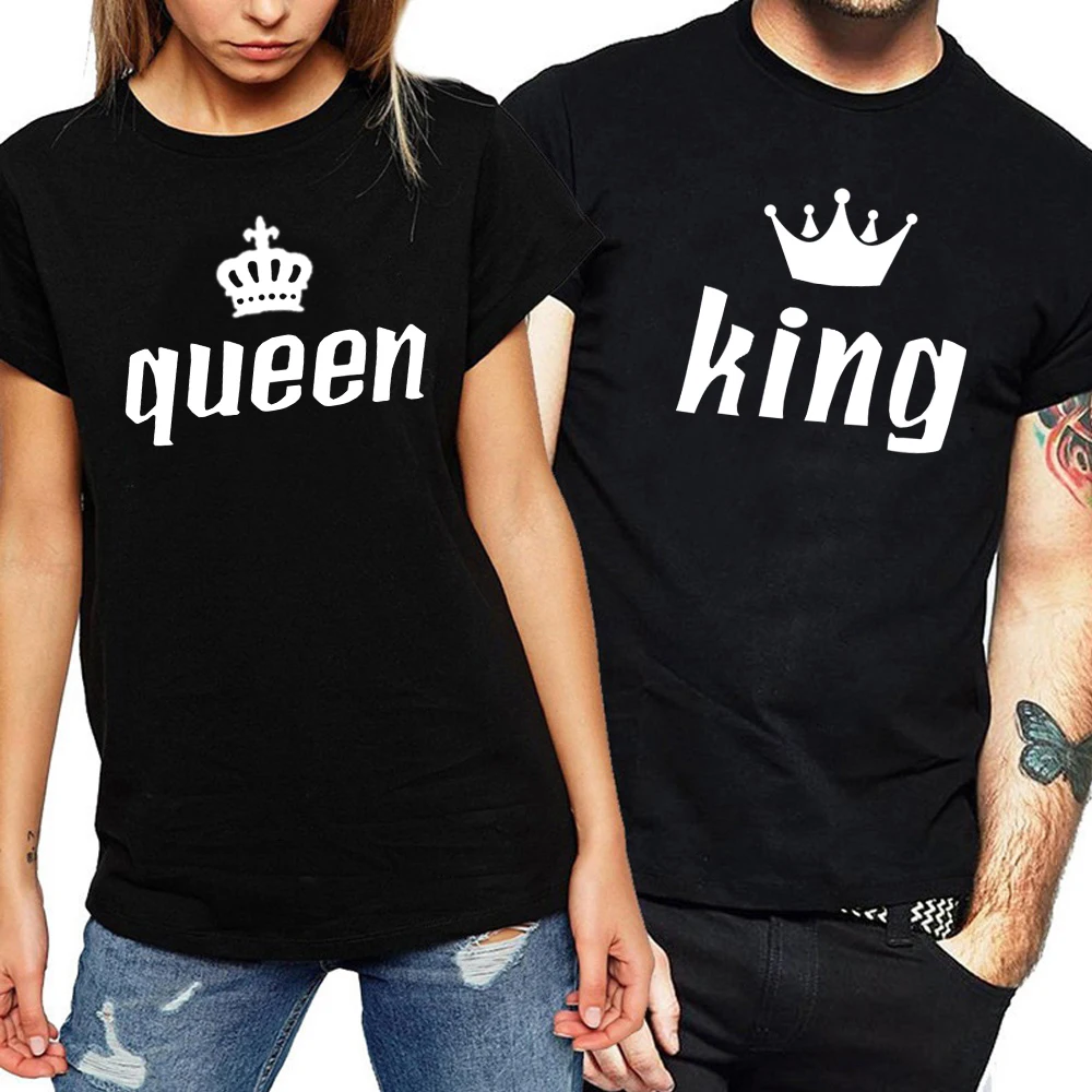 

King and Queen Couples T Shirt Print Couple Tshirt Summer Fashion Woman T-shirt Casual O-Neck Tops Lovers Tee Shirt QL002