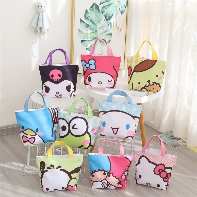 

Sanrio Hello Kitty Kuromi Cartoon Canvas Handbag Lunch Box Cosmetics Storage Student Portable Lunch Bag Gifts for Boys and Girls