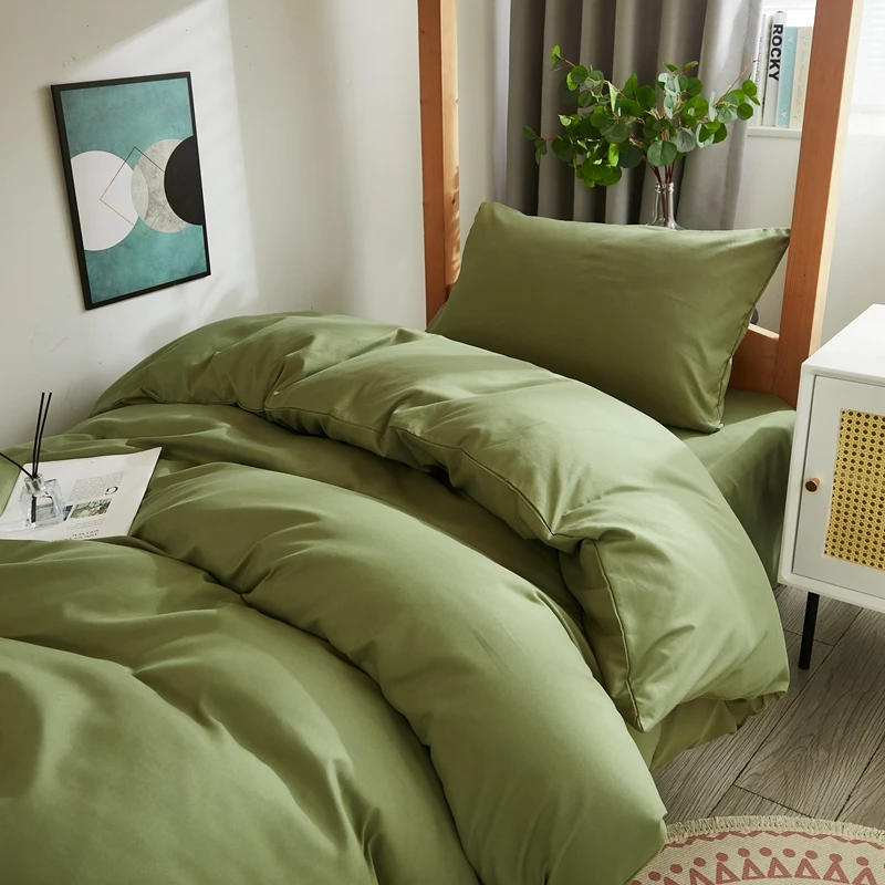 

3/4pcs Comforter Bedding Sets Student Bedsheets Linen 2 Bedrooms Dormitory Bedspreads Quilt Solid Color King Queen Size 2 Seater