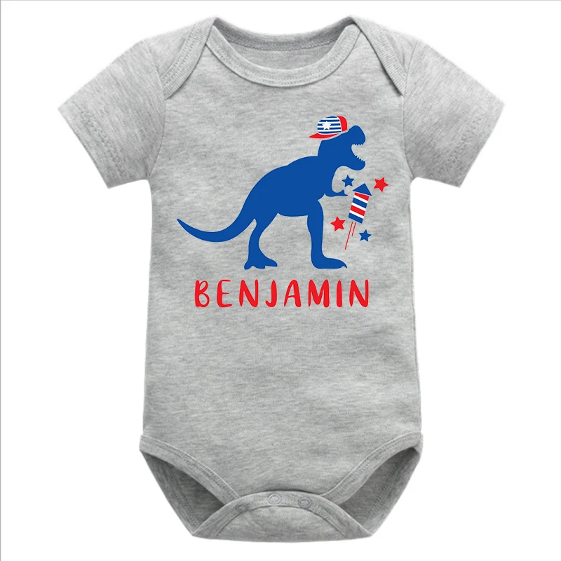 

USA Dinosaur Baby Girl Clothes 4th of July Custom Name T-Shirt Personalized Baby Boys Clothes Fashion Bodysuits M