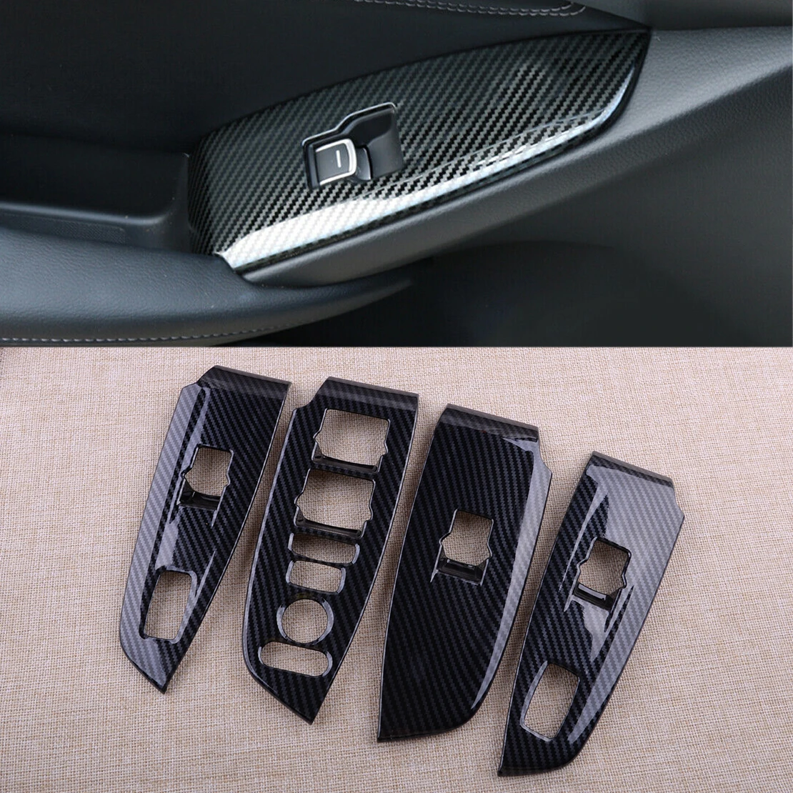 

4 шт./компл. крышка панели переключателя стеклоподъемника, отделка из углеродного волокна, пластиковая, подходит для Honda Accord 2018 2019 2020 2021 LHD