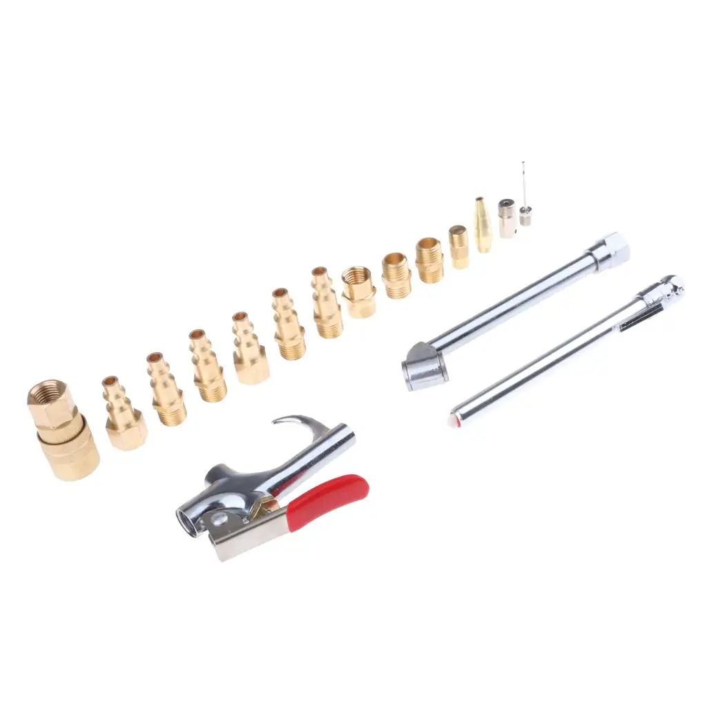 

17 PCS Brass Air Blow Gun Kit Air Tool Compressor Connect Coupler Plug 1/4'' NPT