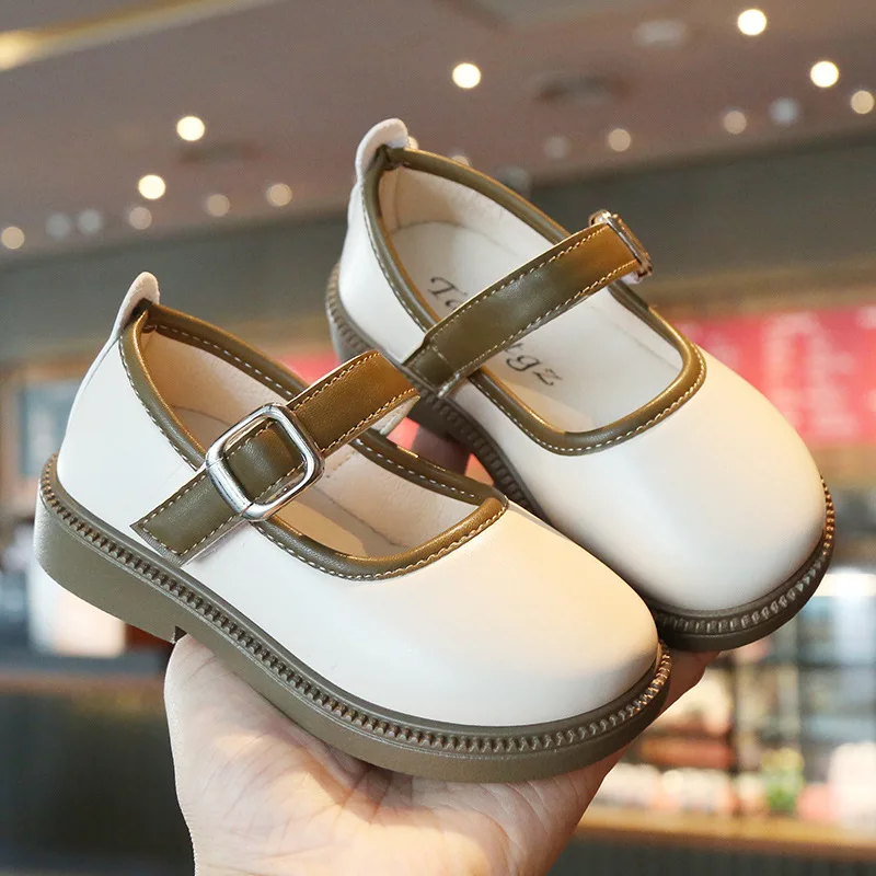 

Children Soft Leather Single Shoes Fashion Causal Little Girls Vintage British Style 21-32 Toddler Kids Princess Flat Mary Janes