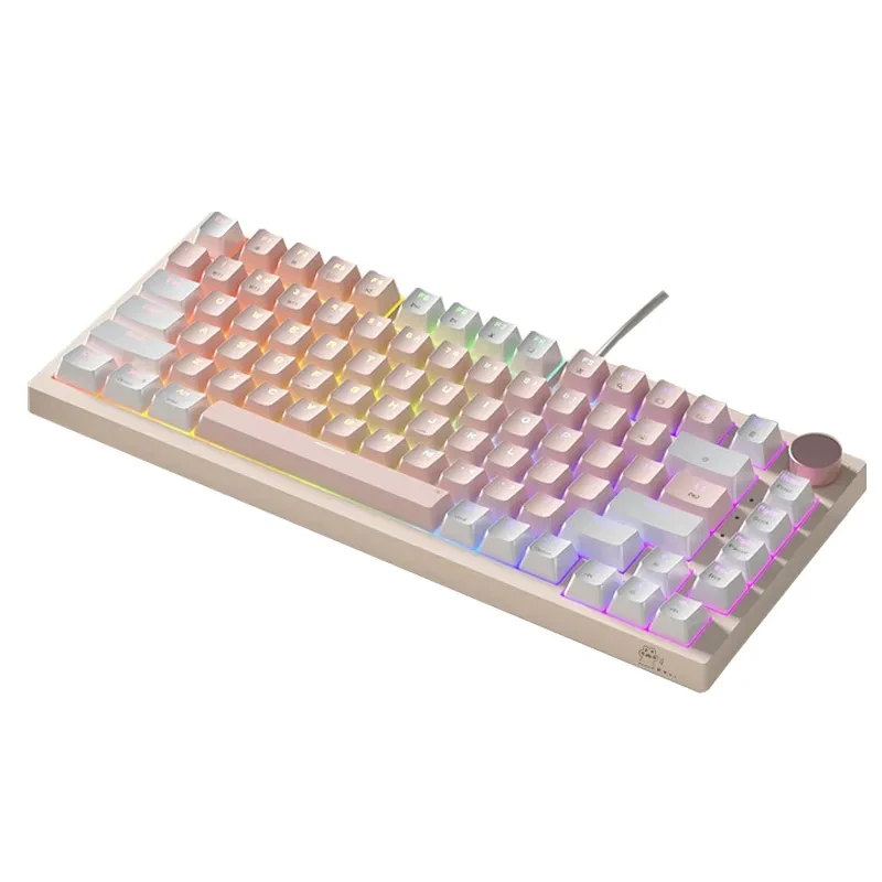 Проводная игровая механическая клавиатура AK82 разные цвета розовая белая RGB