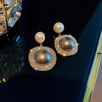 2022 new fashion shiny pearl full rhinestone vintage metal beautiful unique earrings party jewelry exquisite gifts wholesale