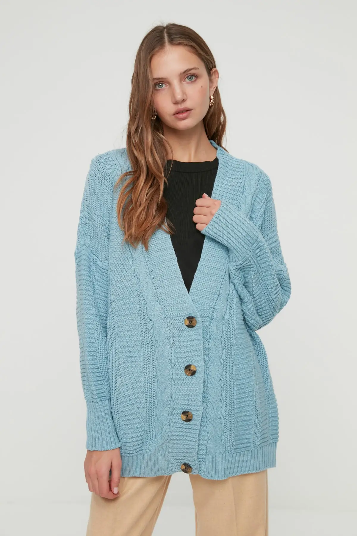 

Women's Cardigan Light Blue Knitted Knitted Knitted Knitted Knitted Quality Fashion Cardigan Sweater Sweater Sweater Sweater Sweater Sweater