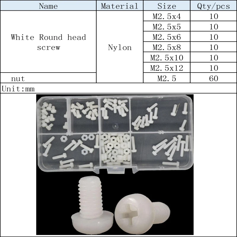 

M2 M2.5 M3 M4 Белый Черный Нейлоновый Винт Pan Круглая Головка Phillips Метрическая Резьба Крестовая Машина Пластиковый Болт Гайка Набор Ассортимент Комплект