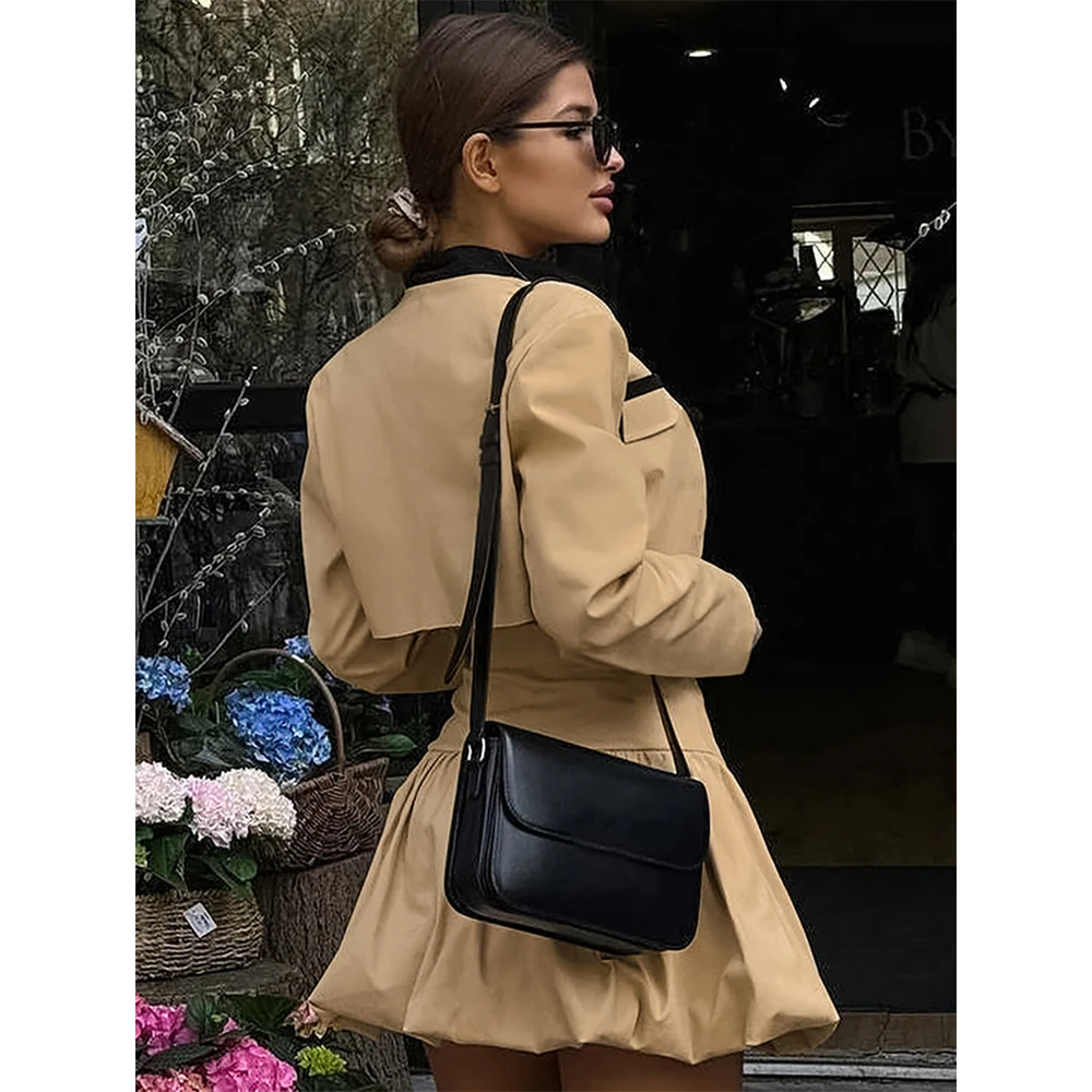 Женский элегантный костюм из двух предметов: короткая куртка цвета хаки с