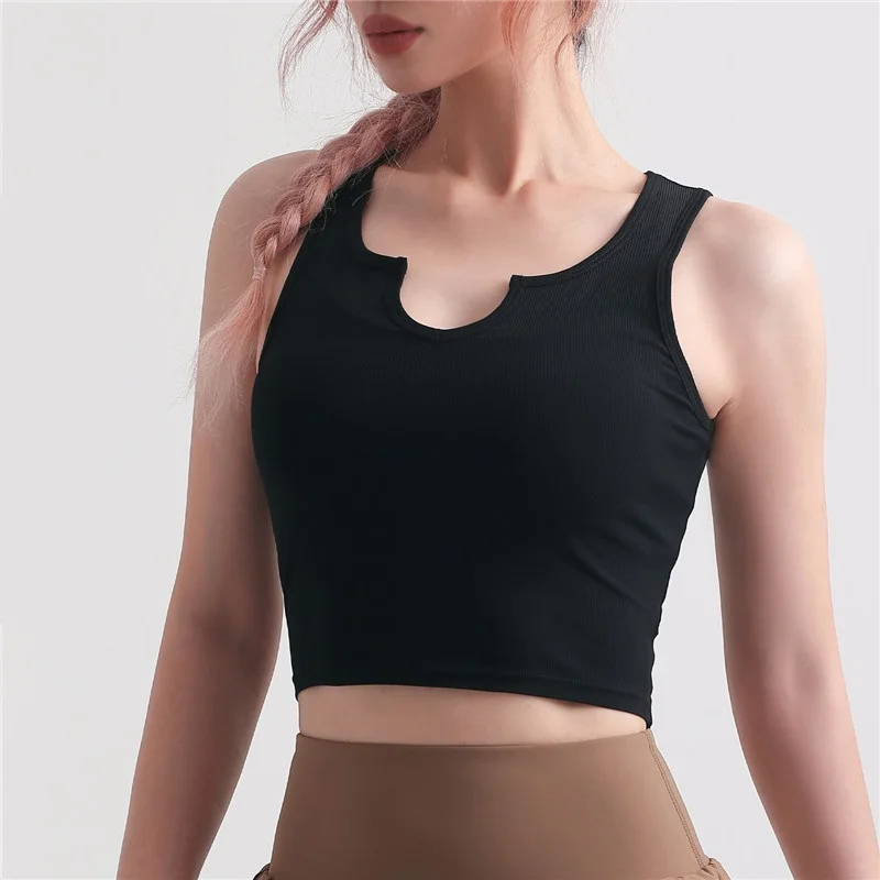 Solid Color Fitness Tank Tights Yoga Bra Vest Crop Top Push Up Sports Underwear Chest Pad Breathable Sweat-wicking Training Gym