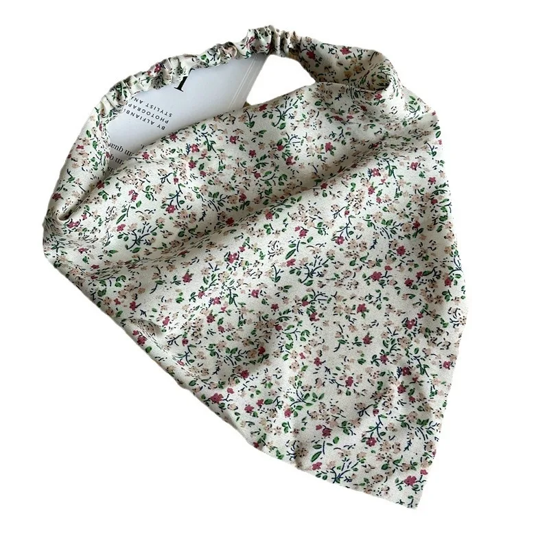 Женский пасторальный полупрозрачный треугольный шарф для волос с цветами