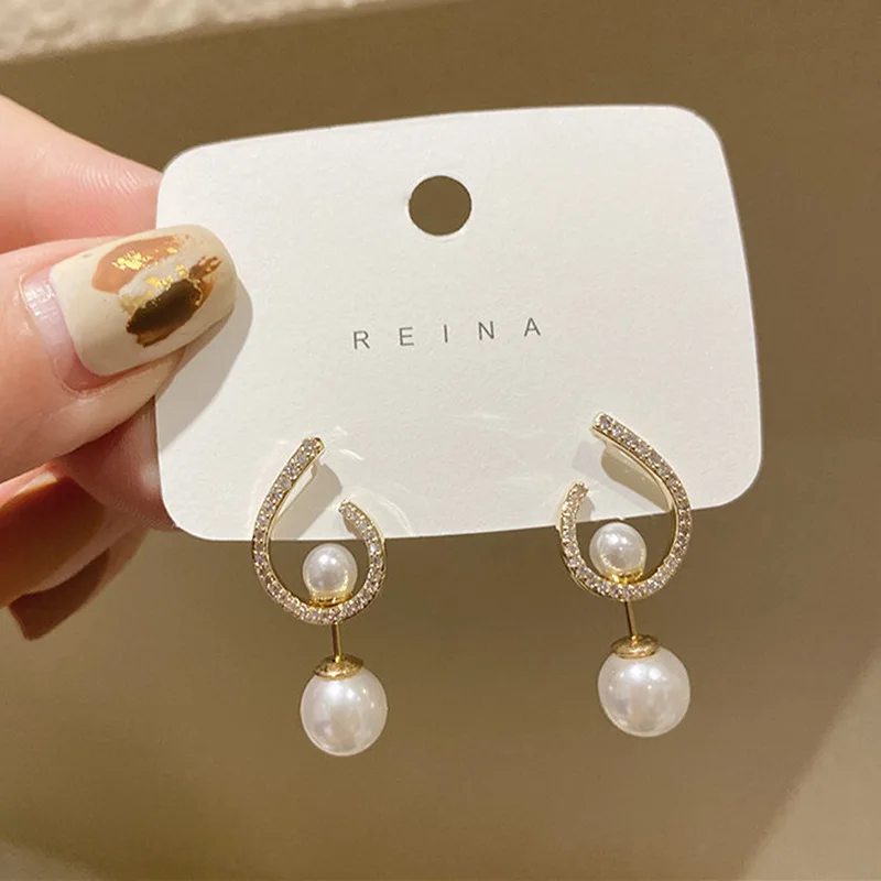 

925 Silver Needle Classic Elegant Simulated-pearl Tassel Long Crystal Earrings For Women Fashion Water Drop Crystal Jewelry