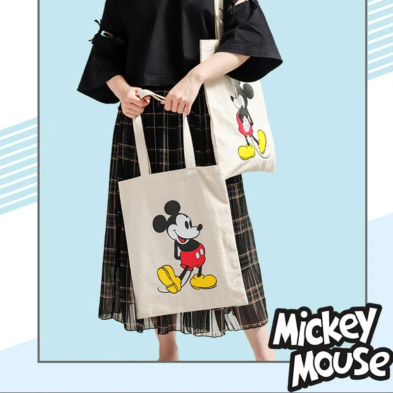 

Сумка из натуральной ткани Disney, дамская сумочка на плечо с Микки Маусом, Студенческая маленькая Хлопковая Сумка для девушек