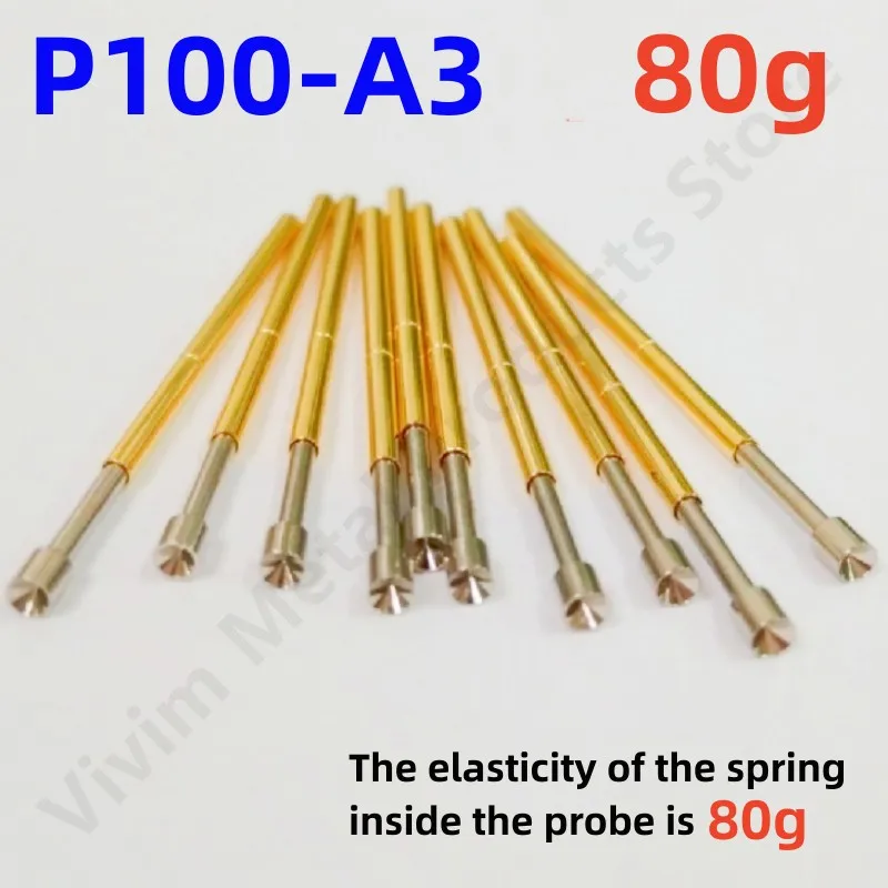 

20/50/100PCS P100-A3 Spring Test Probe 80g Elasticity Test Pin Pogo Pin Circuit Board 33.35mm Metal Nickel-Plated Head P100-A