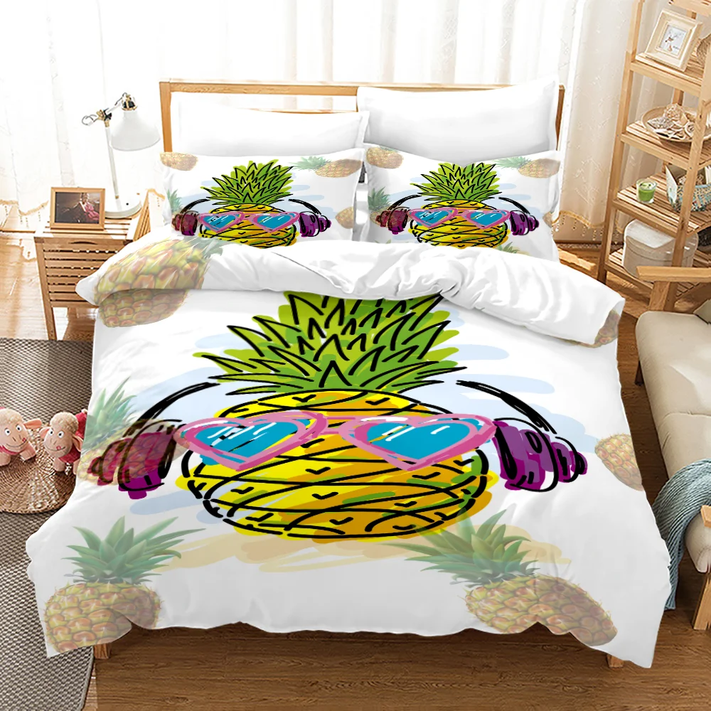

Cartoon Cute Pineapple Pattern Bedding Home Digital Printing Polyester Bed Flat With Pillowcase Print Bed