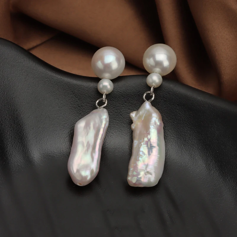 

100% French Natural Freshwater Pearl Drop Earrings Elegant Fashion S925 Sterling Silver Irregular Baroque Pearls Earrings Women