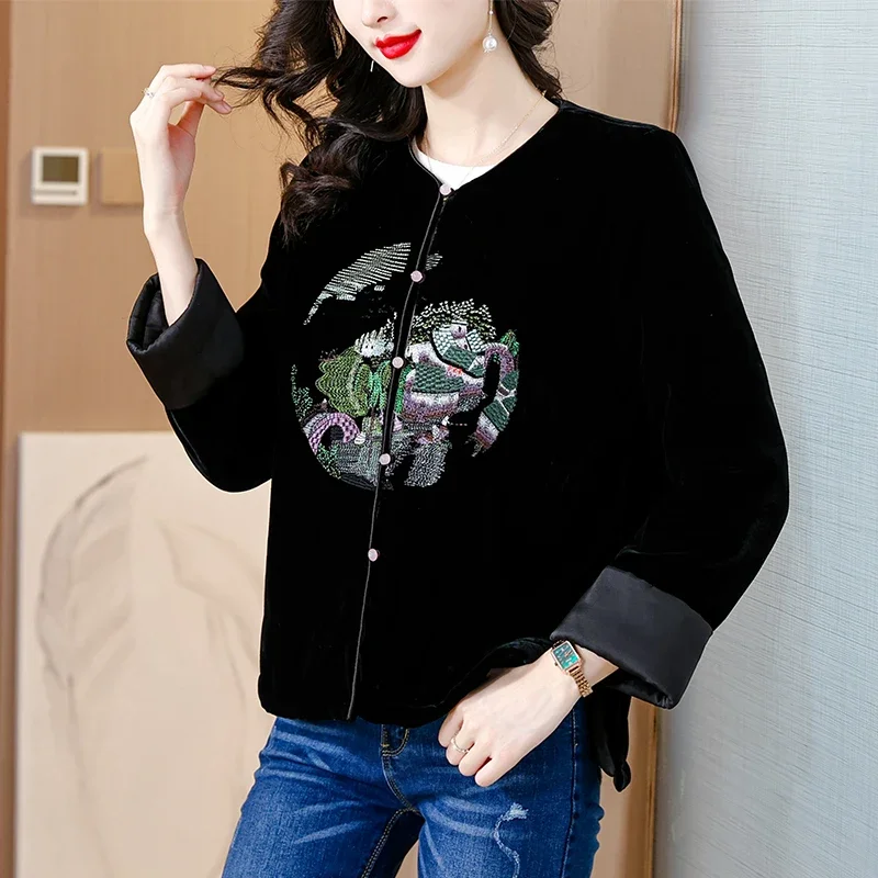 Осень-зима роскошный винтажный кардиган с длинными рукавами и вышивкой женский